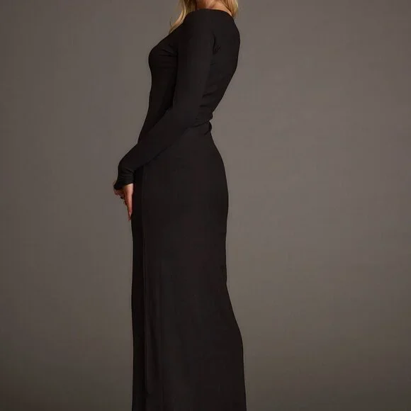 12th Tribe Gemma Black Long Sleeve Ribbed Maxi Dress ~ NWT - Picture 5 of 10